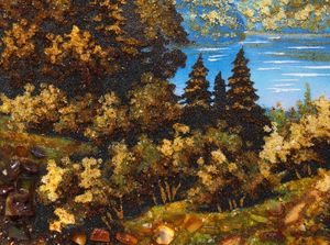 Картина из янтаря «Вид на горы». 