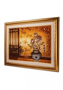 Букет роз - янтарная картина