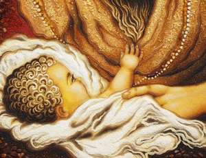 Икона из янтаря Божья Матерь с младенцем