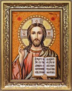 Казанская Икона Иисус Христос из янтаря