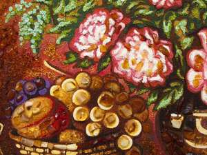Букет и фрукты — натюрморт из янтаря