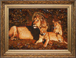 Картина из янтаря Львиная семья