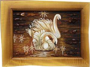 Парочка лебедей — панно из янтаря