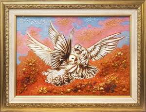 Картина из янтаря «Парочка голубей».