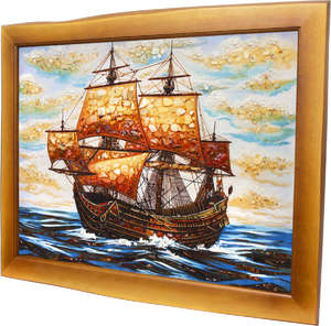 Корабль в море, картины из янтаря