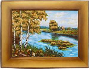 Картина из янтаря «Березы над прудом»