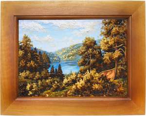 Картина из янтаря «Вид на горы». 