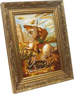 Именная икона из янтаря Святой Георгий Победоносец.