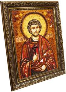 Именная икона из янтаря Святой Евгений. 