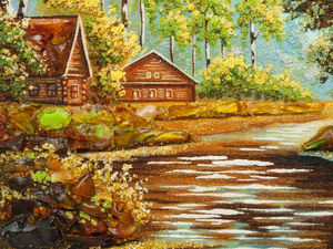 Пейзаж «Домик на берегу реки»