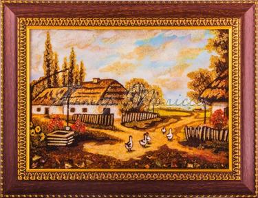 Картина из янтаря «Село»