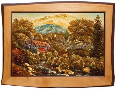 Картина из янтаря «Домик в лесу». 