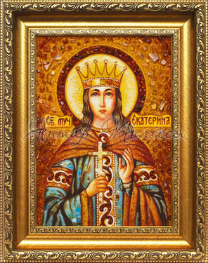 Именная икона из янтаря Святая Екатерина
