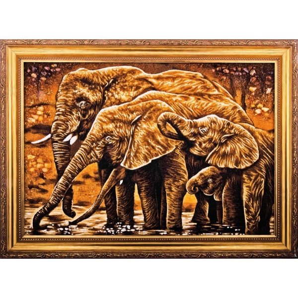 Картина из янтаря Семья слонов