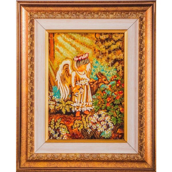 Картина из янтаря Ангелочек с олененком