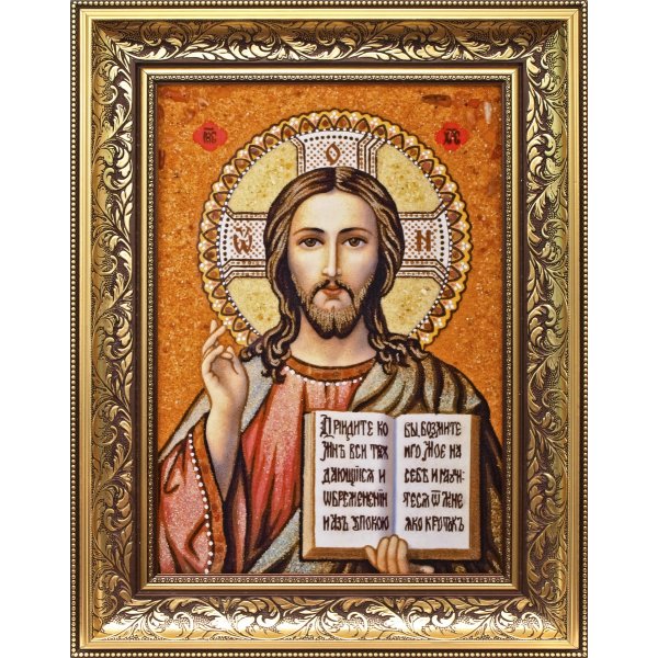 Казанская Икона Иисус Христос из янтаря