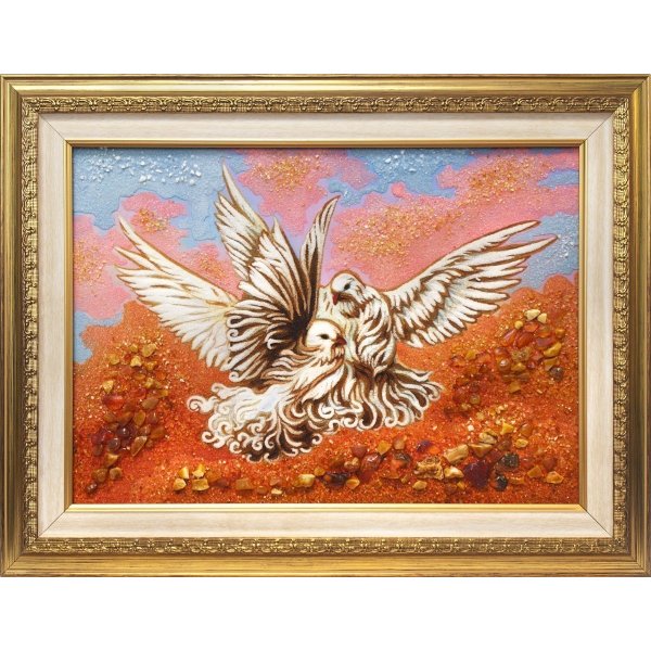 Картина из янтаря «Парочка голубей».