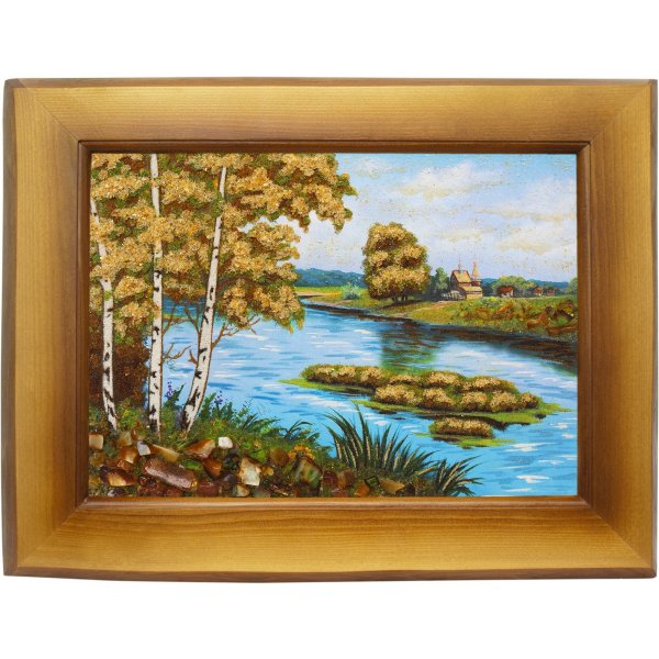 Картина из янтаря «Березы над прудом»