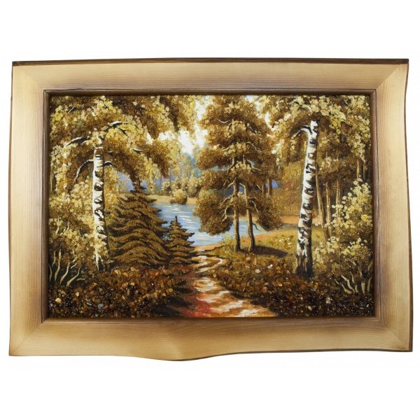 Картина из янтаря «Озеро в лесу».