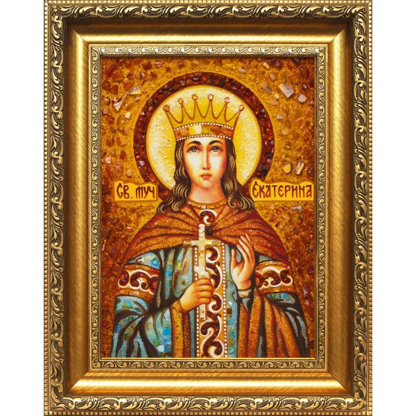 Именная икона из янтаря Святая Екатерина