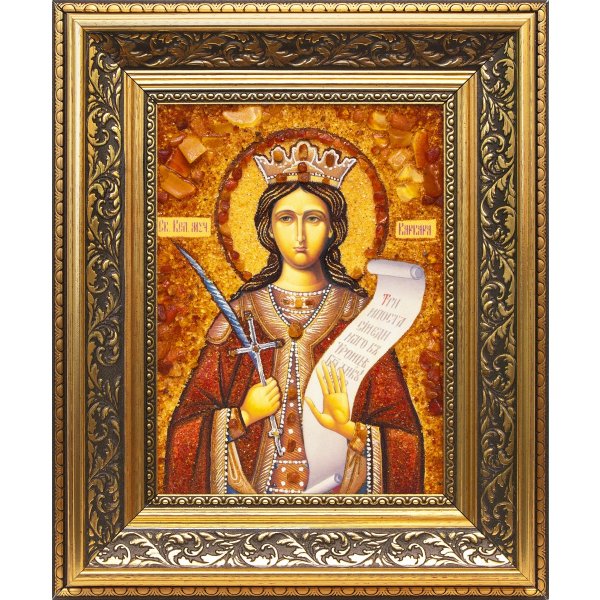 Образ Варвара. Именная икона из янтаря