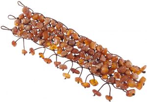 Многорядный плетеный браслет из шлифованных темных янтарных камней