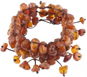 Многорядный плетеный браслет из шлифованных темных янтарных камней