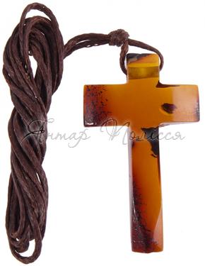 Хрестик з бурштину на воскованій мотузці