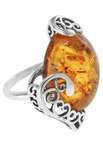 Ажурное серебряное кольцо с янтарем «Стрела Амура»