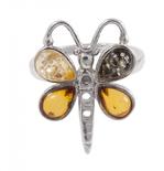 Кольцо с янтарными вставками «Бабочка»