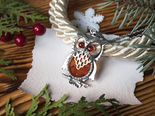 Кулон зі срібла з бурштиновими вставками «Сова»