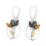 Сережки срібні з бурштином "Квіти"