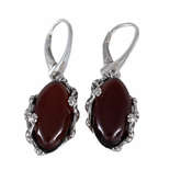 Сережки срібні з бурштином "Цвіт сакури"