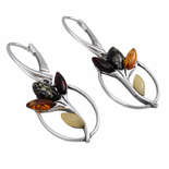 Сережки срібні з бурштином "Квіти"