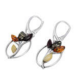 Сережки срібні з бурштином "Квіти"