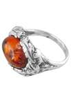 Перстень зі срібла з бурштином «Весняне листя»