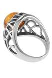 Перстень з бурштином і чорненим сріблом «Невід для русалки»