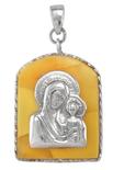 Ладанка зі срібла і бурштину «Богородиця з немовлям»