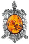 Серебряная брошь с камнем янтаря «Черепаха»