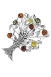 Серебряная брошь с разноцветным янтарем «Яблонька»