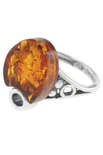 Серебряное кольцо с камнем янтаря «Ариям»
