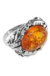Серебряное кольцо с камнем янтаря «Весенняя листва»