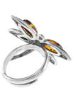 Срібний перстень з камінням бурштину «Метелик»