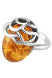 Серебряное узорчатое кольцо с янтарем «Волна»