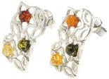 Срібні сережки з кольоровими бурштиновими кабошонами «Ажур»
