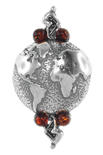 Срібний кулон з бурштином «Навколо світу»
