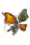 Срібний перстень з різьбленими бурштиновими каменями «Метелик»