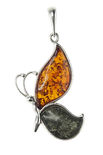 Срібний кулон з бурштином «Метелик»