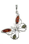Срібний кулон з бурштином «Метелик»