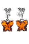 Срібні сережки-пусети з бурштином «Метелики»